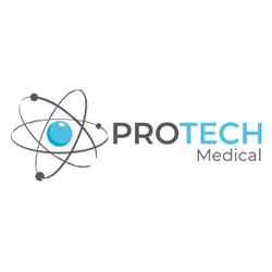 PROTECH Medical logo with atom graphic. Medical radiation protection products.