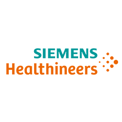 Siemens Healthineers company logo in teal and orange. Global medical technology supplier.