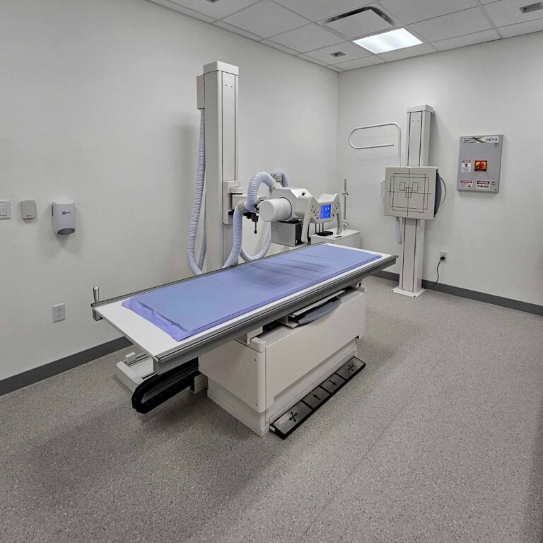 Advanced digital radiography DR system and medical X ray imaging equipment in modern clinical diagnostic room.