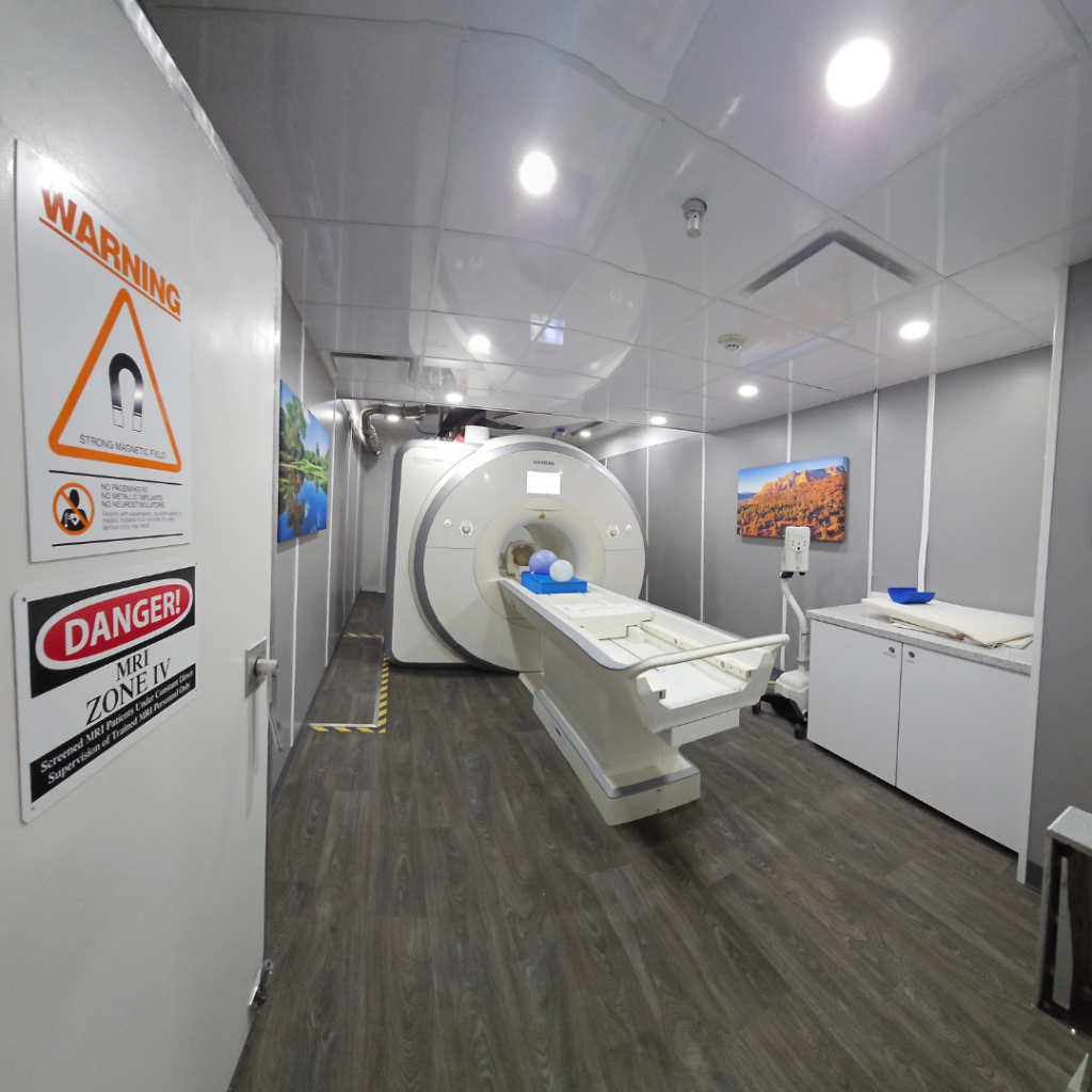 MRI Zone IV safety sign at a clinical imaging suite entrance marking restricted access for medical resonance imaging.