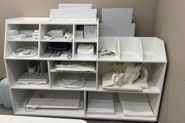 shelf containing mri coils diagnostic imaging